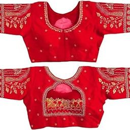 Women's Golden Zari Embroidery Work with Heavy Maggam Work Multicolor Blouse(Ruby)-6