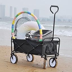 Black Collapsible Outdoor Utility Wagon, Folding Wagon Garden Shopping Beach Cart, for Outdoor Activities, Beaches, Parks, Camping-image-64