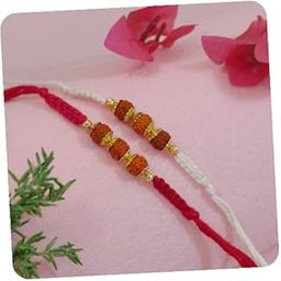 Rudraksha Beads Rakhi With Roli Chawal & Rakshabandhan Card for Men/Bro/Brother (R329Re-W)-image-7