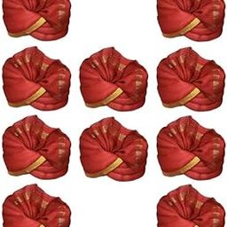 FASHION WEDS Red Striped Traditional Turban for Men & Women, Pack of 10-image-1