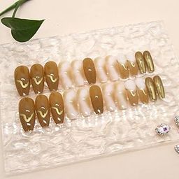 Styfy Press On | Stick On Fake Nails | Coffin | Artificial Designer With 24 Pcs Jelly Glue on False Nail Including Manicure Kit - Nude Brown Coffee Brew-25