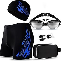 Men's Swimwear Set of 6Pcs,OYDAS Swimming Trunks, Swim Goggles,Swim Cap,Ear Plugs,Nose Clip,Swim Bag,Swim wear Set,Adult Swimwear,Beach Essentials for Summer Fun-image-35