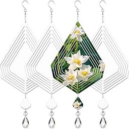 Sublimation Wind Spinner Blanks 3D Aluminum Metal Wind Sculpture Kinetic Spinners for Yard and Garden Indoor Art Ornaments Hanging Decoration Diamonds Pack of 4-image-35