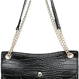 Croco Textured Structured Shoulder Bag for Women, Girls and Ladies | Gold Chain Sling Strap with Button Closure | Ladies Purse Handbag | Shoulder Bag for Casual Carry-3
