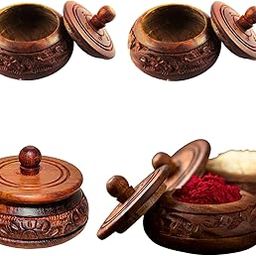 SALEEM HANDICRAFT Wooden Sindoor Dibbi Set of 4 – Handcrafted Sheesham Wood Kumkum Box with Lid – Decorative Pooja Accessory for Temple, Home, Wedding, Return Gift, Traditional Sindoor Holder-image-22