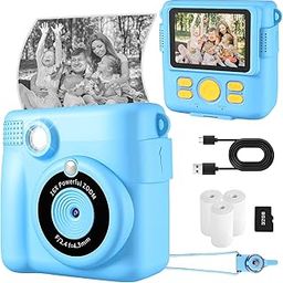Kids Camera, Instant Print Camera Film Camera 2.4 Inch Screen 1080P Digital Camera with 16X Digital Zoom, 32GB TF Card for 3-13 Boys and Girls Birthday Gift (Blue)-image-75
