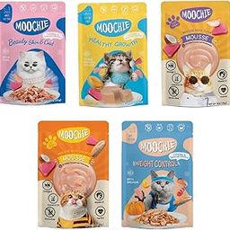 PETS EMPIRE Moochie Tasty Wet Cat Food, Grain Free Cats Gravy Meal, No Artificial Flavours Kitten Food, Non-Vegetarian Cat Foods Pouch, All Flavours Mix for Adults & Kittens (85 g Pack X 10)-20