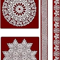 ABS HERBALS Vinyl Self-Adhesive Rangoli/Kolam Sticker ? Traditional Handmade Kolam Art/Design Sticker for : Pooja Room, Home Entrance, Tile, Floor, (Meroon:MM2,MP2 Pack of 4Pcs)-image-9