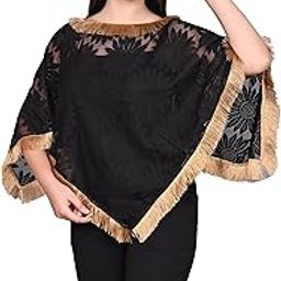 Women's Net Poncho Trendy Net Capes Poncho And Shrug For Girls Golden Lace With Black Colour-image-12