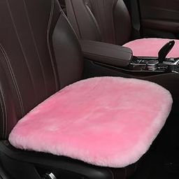 OGLAND Fluffy Genuine Australia Sheepskin Car Seat Cover for Auto Interior Accessories with Soft Fuzzy Wool Eco-Friendly Natural Fur Non-Slip (Pink, Front)-image-5