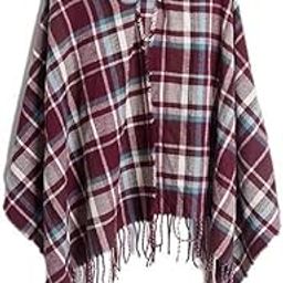 Women Check Print Warm Winter Poncho Cape Coat Hoodie Poncho Shawl for Girls-image-19