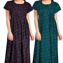Women's Cotton Printed Maxi Nightgown Nighty for Women Ankle Length Night Dress - Pack of 2, Free Size (NG4)-image-8