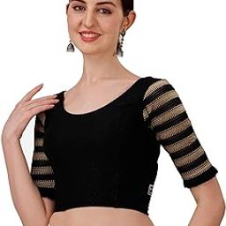 Round Neck Cotton Lycra Stretchable Laced Elbow Sleeves Readymade Saree Blouse for Women Stylish (Shibani-image-15