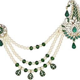 Gold Plated Traditional Stone Pearl Drop Safa Kalangi Brooch for Groom/Men/Dulha Pagadi (SM59)-34