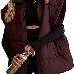 Womens Quilted Puffer Vest Sleeveless Zip up Jacket Stand Collar Padded Gilet Coat with Pockets-46