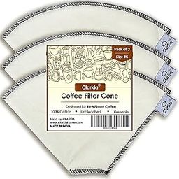 Clarkia 3 Piece Count #6 Cotton Cone Coffee Filters Unbleached All-Natural, Reusable Filter Pour Over Dripper - Eco-Friendly-image-5