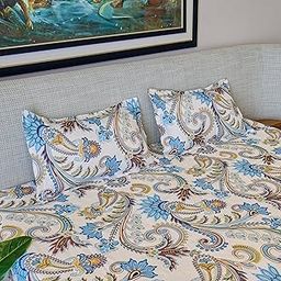 ZENALICO – Blue & Gold Paisley Queen Sheet, Double Bedsheet Set, 90" X 100" Size, Poly Cotton Fabric with Matching Two Pillow Cover, Deep 16″ Pocket, Classic Boho Print-image-76