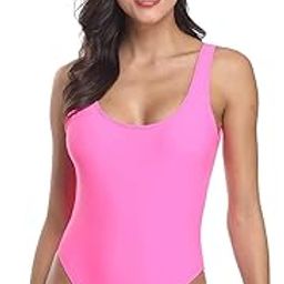 Women's Poly Cotton High Cut Low Back One Piece Thong Bathing Swimsuit Dress-picture-1