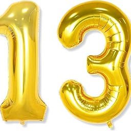 Flyloons 13 number Golden Foil Balloon 16 inch Size Birthday Decoration Items Pack of 2 | 13th Year Balloons | Thirteen-picture-1