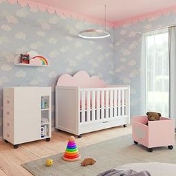 TBS in The Cloud Theme Cot Set for Baby| (Cot/Changing Table/Shelf/Toy Box) | Finish - PU| Size -58 x 30 Inches| Color - Sea Green-12