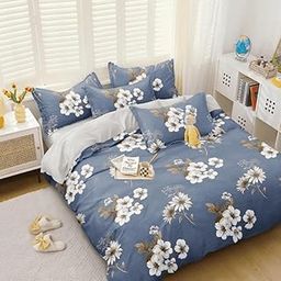LUSHLYF Floral Fantasy Blue Double Bedsheet Set – 90x90 Inches with 2 Pillow Covers – White Floral Print on Soothing Blue – Soft Microfiber Cotton Feel – Fade-Resistant – 152 TC Bedding Set-image-40