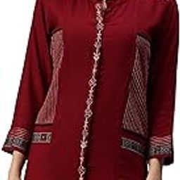 Cotton Blend Stripe Print Embroidered A-Line Tunic-image-57