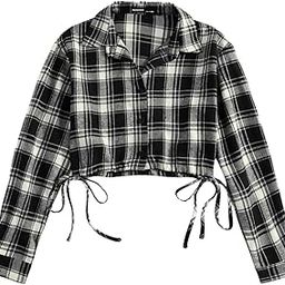 Cotton Checked Casual Women Short Shirt-image-2