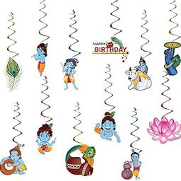 Party Propz Krishna Janmashtami Decoration Items - 12 Pcs Krishna Cutout for Decoration with Swirls, Decorative Items for Krishna Janmashtami, Happy Janmashtami Decoration (Cardstock)-image-96