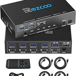 USB 3.0 KVM Switch HDMI 4 Computer 1 Monitor 4K 60Hz SPDIF L/R Hotkey - Share one Set of Keyboard Mouse Printer,1080p 120Hz 144Hz HDCP Bypass,4X USB3.0 Cable,IR Remote Ext. Windows Mac 41KVMP-11