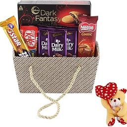 SFU E Com Gift Hamper For Chocolate Lovers | Valentine Heart Teddy Bear With Chocolate Combo | Valentine Chocolate Hamper | 830-40