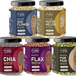 LILA DRY FRUITS Roasted Seeds Combo 500 Grams | Chia, Flax, Pumpkin, Sunflower & Watermelon Beej - 100 Gms Each | 100% Natural Healthy Seed for Eating | Seeds Mix High in Fiber | Perfect for Gifting-image-60