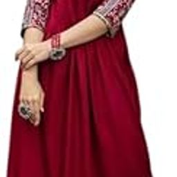 Frock Style Kurti Cross V Neck Flare Gown Stylish Dresses for Girls and Women I Maroon Gota Patti Gown-picture-34