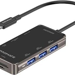 Promate PrimeHub-Mini 8-in-1 USB C Hub, Multi USB Port Type C Hub Adapter with 100W USB-C Power Delivery Port, 4K HDMI, TF/SD Card Slot, RJ45 Port and 3 USB 3.0 Sync Charge Ports for MacBook Pro, XPS-0