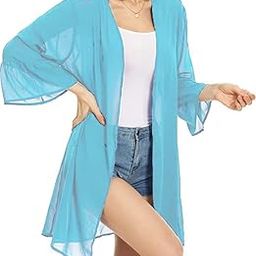 Plain Colors Women's Designer Sleeves Front Open Bikini Cover up Pareo Beach Kaftan Shrug| Transparent | Sexy Swim Robe | One Size fits Upto 40" Bust-4