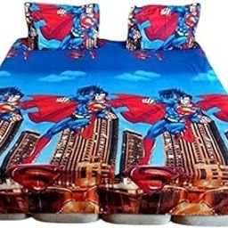 BLESS KRAFT Kids Cartoon Character King Size 100% Cotton Glace Bedsheet GSM 230 (Size: 95 X 108 Inches) (Blue)-image-33