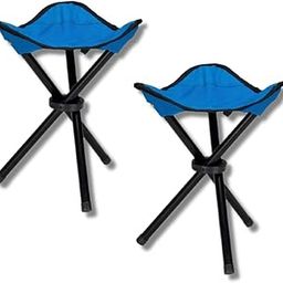 Kuber Industries Set of 2 Portable Stool for Travelling | Foldable Outdoor Sitting Chair | Tripod 3 Leg Chair for Camping, Picnic, Hiking | Blue-image-4
