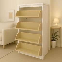 WOODREAM 4 Shelf Wall Mounted Shoe Rack for Home | Economic Mild Metal Shoe Cabinet for Home Holds Upto 8-10 Pairs of Shoes | 1 Years Warranty | 4 Shelves | Matte Camel-31