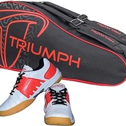 Badminton Shoe Power White/Red Size-4 with Triumph Badminton Bag 303 Black/Red-image-9