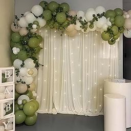 SpecialYou.in Backdrop Decoration Items With Olive Green, White & Peach Balloons, Green Vines, Net Curtains And Light For Birthday, Sheer Curtains, Valentines Day, Baby Shower Decor Items -80Pcs-image-75