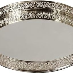 Craft Brio -A TRENDY HANDICRAFTS Copper/Silvery/Gold Plated Metal and Glass Round Decorative Laser Cutting Tray Scratch-Resistant Glass Mirror Vanity Cosmetics Perfume Organizer (Silver, 10 Dia)-picture-12
