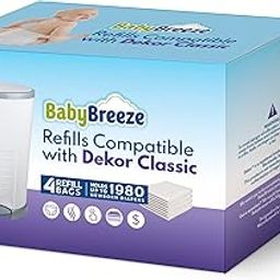 Diaper Pail Refills Compatible with Dekor CLASSIC Diaper Pail 4 Refill Bags Holds 1980 Diapers – Strong, Durable Baby Powder Scented Refills Bags-image-6