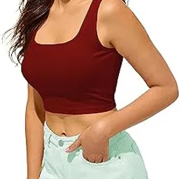 the blazze Women's Lycra Stretchable Sleeveless with Square Neck Basic Solid Regular Fit Latest Crop Top/Camisole for Women L378-picture-26