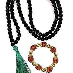 Shreenathji Unisex Tulsi Vishnu Shaligram Mala 108+1 Beads with Om Bracelet For Japa, Pooja (Black, 8mm)-29