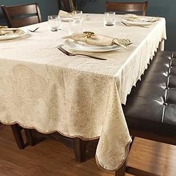 RUSTIQUE LINENS 100% Cotton Printed Table Cloth for 6 Seater|Dining Table Cover with Scalloped Edges– Lightweight, Washable – Golden Damask(190 x 150 CM)-image-21