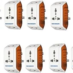 TECHSON: 6A 3 Pin Multi Plug Socket Travel Adapter with Universal Socket, 3 Pin Multi Plug Extension Socket -Pack Of-10 (White & Red)-41