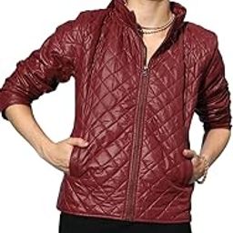Burgundy Quilted Hooded Puffer Jacket-image-48