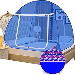 Silver Shine Mosquito Net Foldable Polyester,2.4 mm Strong PVC Coated Steel Tent Style Machardani Mosquito Net (Double Bed, Blue Blue)-21
