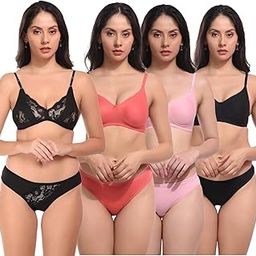 Women Cotton Bra Panty Set for Lingerie Set |Bra Panty Set | Panty Bra Set for Women A Beautiful Combo Pack of 4-image-64