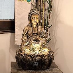 EXPLEASIA 2ft Resin Lotus Buddha Water Fountain for Home, Office, Garden, Buddha Water Fountain, Fountain for Home Décor, Waterfall Fountain Indoor Home décor (56X30X30) (Golden)-image-18
