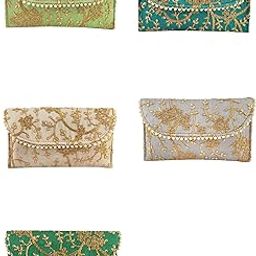 Women's Embroidery Silk Hand Purse Wallet for Wedding Return Gift (Pack of 5)-image-89